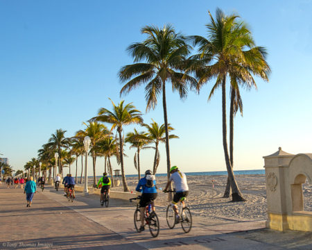 Cyclists on Hollywood Broadwalk